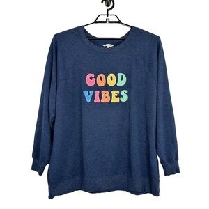 Wildfox Sweater Womens Good Vibes Pullover Oversized Sweatshirt Sz XL Blue